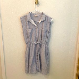 Blue and White Striped Sleeveless Tie-Waist Dress